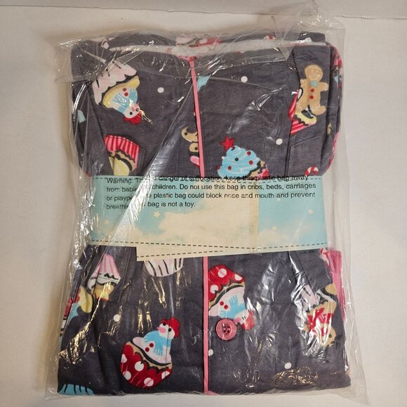 NWT Star+Skye Womens XL Cupcake snowman ginger breadman Print Flannel Pajama Set - Picture 2 of 8